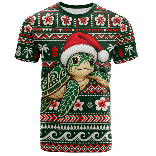 Hawaii T-Shirt Santa Sea Turtle Polynesian Tribal Tropical Floral
