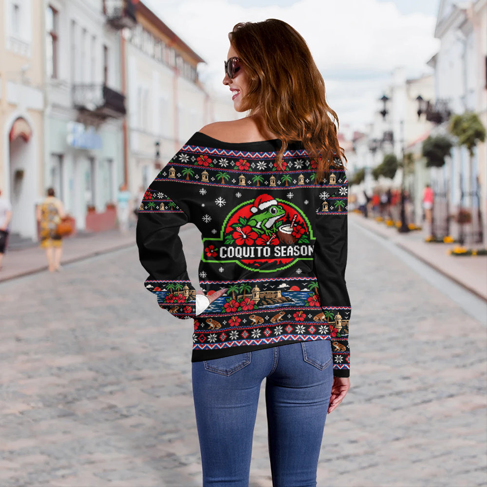 Puerto Rico Off Shoulder Sweatshirt Coquito Season Puerto Rico Christmas Ugly Style
