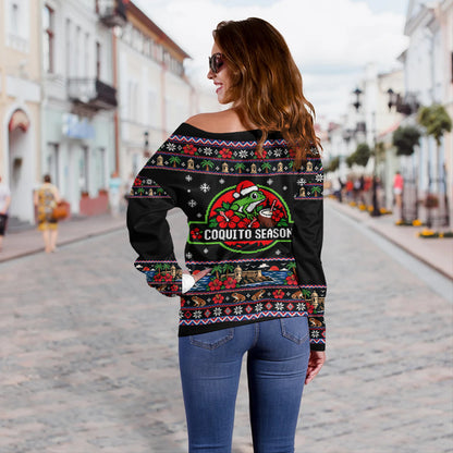 Puerto Rico Off Shoulder Sweatshirt Coquito Season Puerto Rico Christmas Ugly Style
