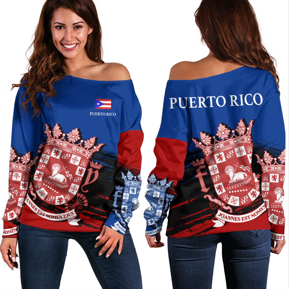 Puerto Rico Off Shoulder Sweatshirt Coat Of Arms Pride Style