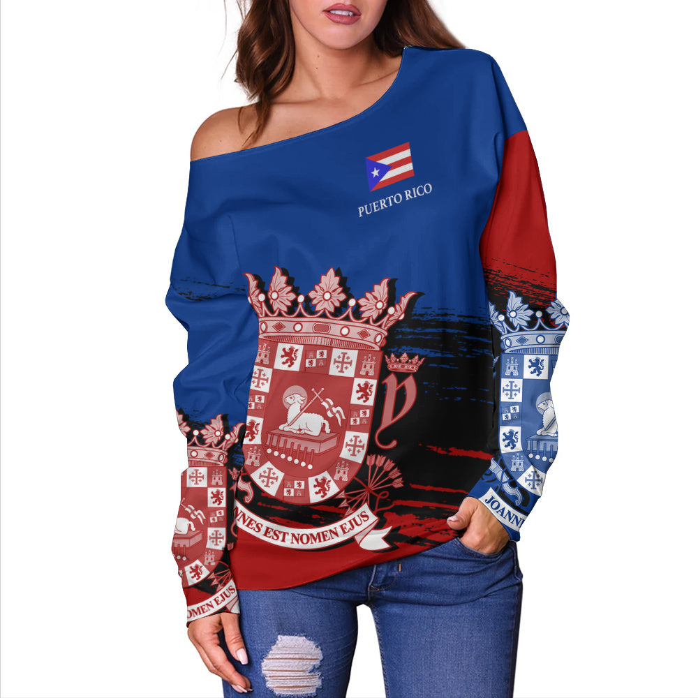 Puerto Rico Off Shoulder Sweatshirt Coat Of Arms Pride Style