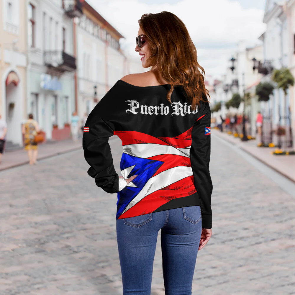 Puerto Rico Off Shoulder Sweatshirt Coqui Flag Boricua Heritage