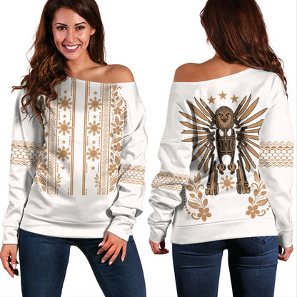 Philippines Filipinos Off Shoulder Sweatshirt Sampaguita With Eagle Sun Filipino Heritage