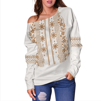 Philippines Filipinos Off Shoulder Sweatshirt Sampaguita With Eagle Sun Filipino Heritage