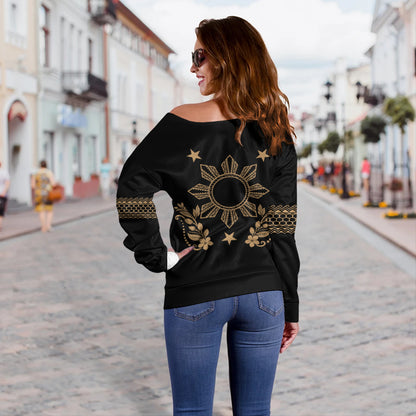 Philippines Filipinos Off Shoulder Sweatshirt Sampaguita Sun Filipino Heritage