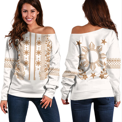 Philippines Filipinos Off Shoulder Sweatshirt Sampaguita Sun Filipino Heritage