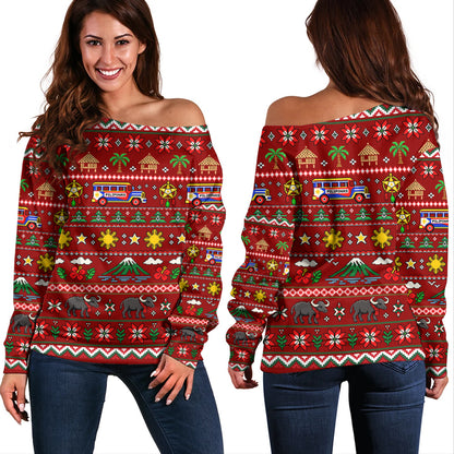 Philippines Filipinos Off Shoulder Sweatshirt Maligayang Pasko Pattern Style