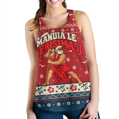 Samoa Women Tank Ugly Christmas Manuia le Kerisimasi Samoan Warrior Santa