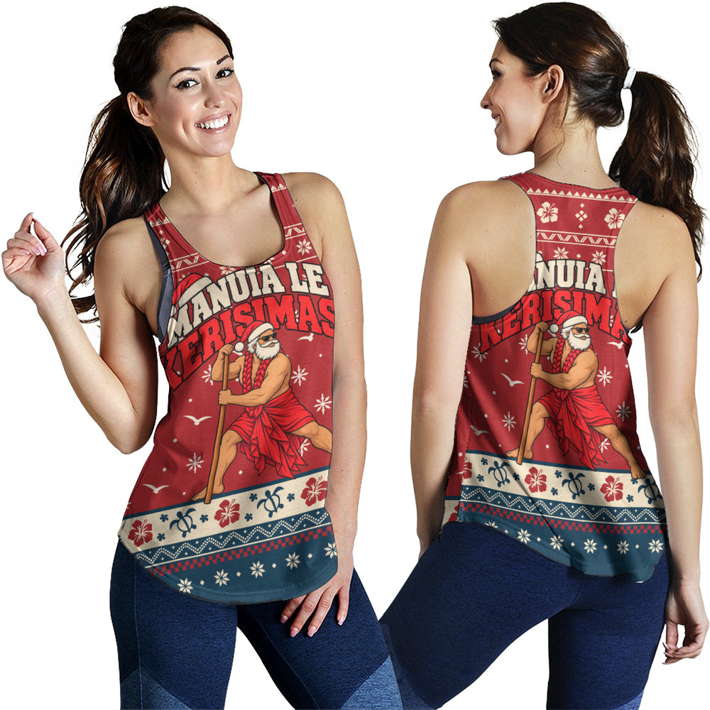 Samoa Women Tank Ugly Christmas Manuia le Kerisimasi Samoan Warrior Santa