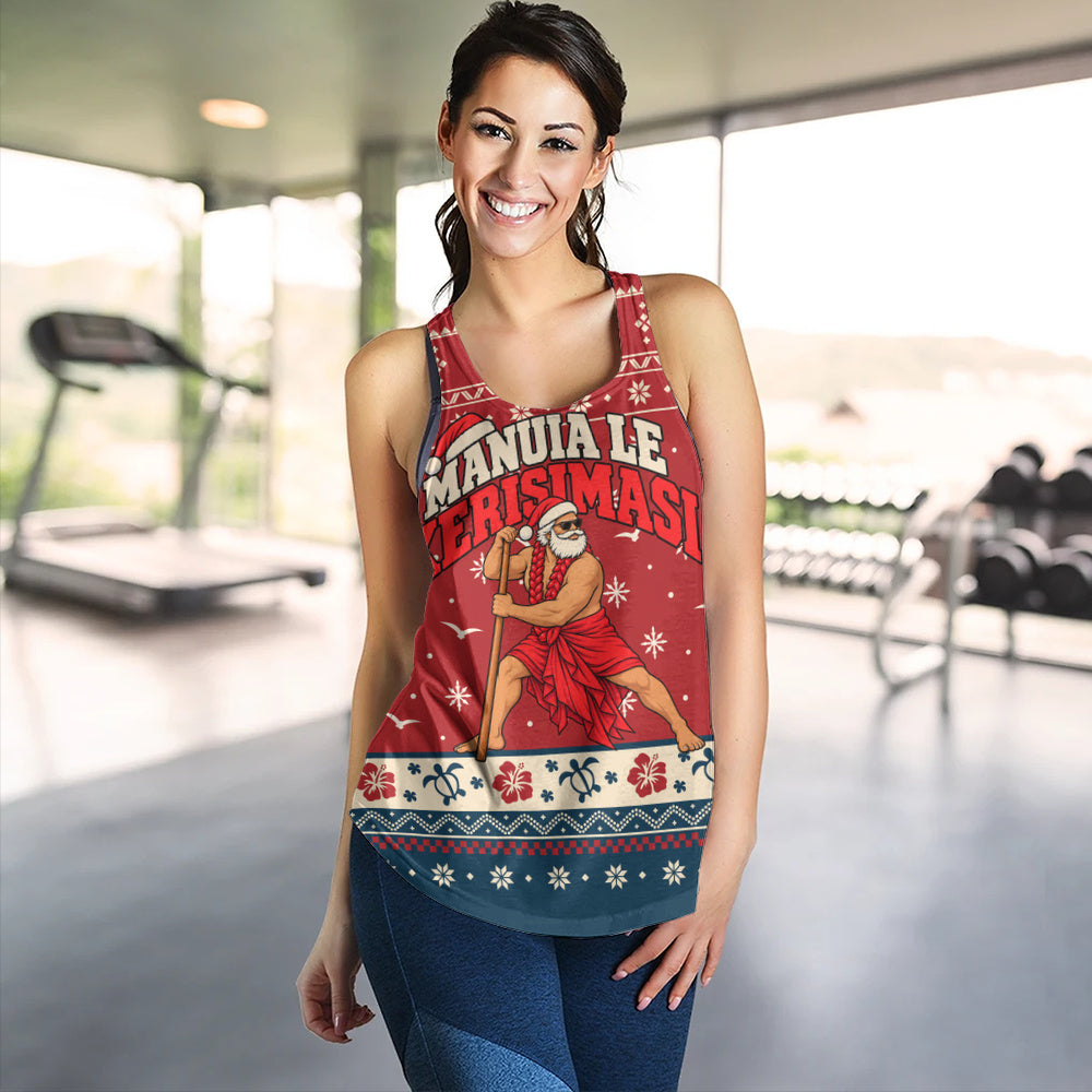 Samoa Women Tank Ugly Christmas Manuia le Kerisimasi Samoan Warrior Santa