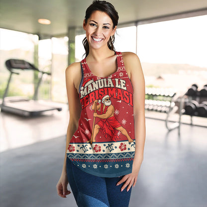 Samoa Women Tank Ugly Christmas Manuia le Kerisimasi Samoan Warrior Santa