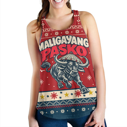 Philippines Filipinos Women Tank Ugly Christmas Maligayang Pasko Filipino Carabao