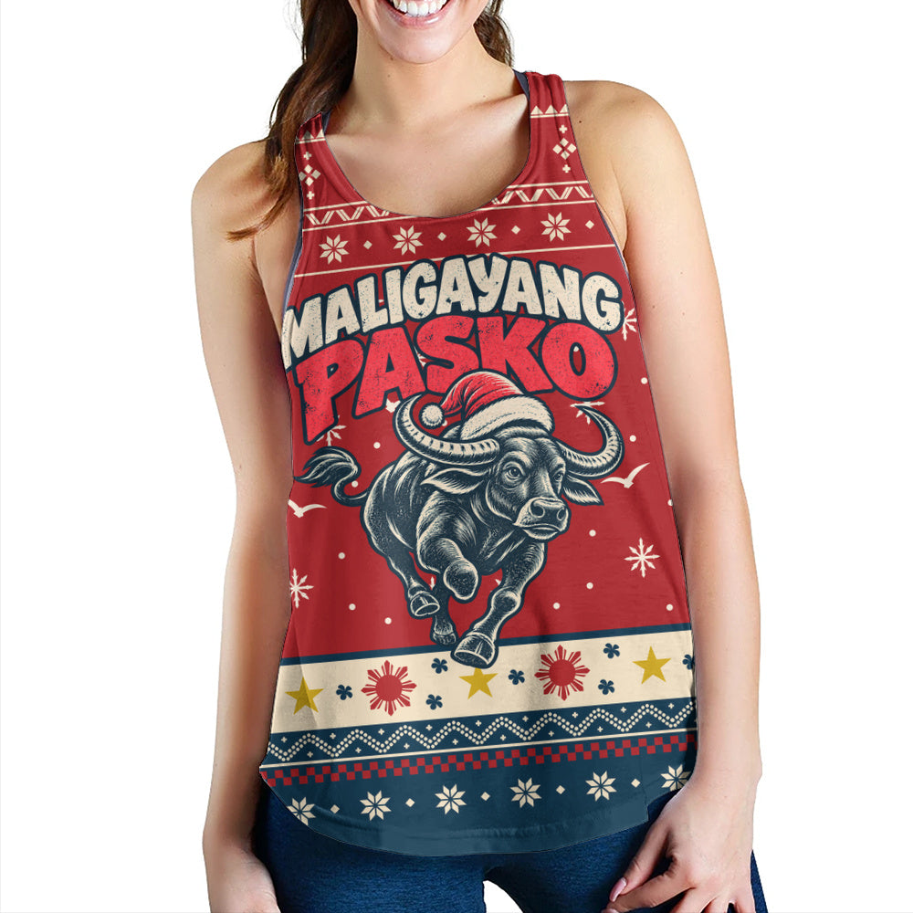 Philippines Filipinos Women Tank Ugly Christmas Maligayang Pasko Filipino Santa Carabao