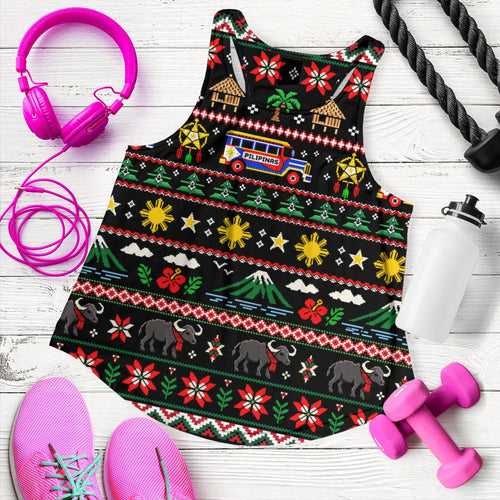 Philippines Filipinos Women Tank Maligayang Pasko Pattern Style