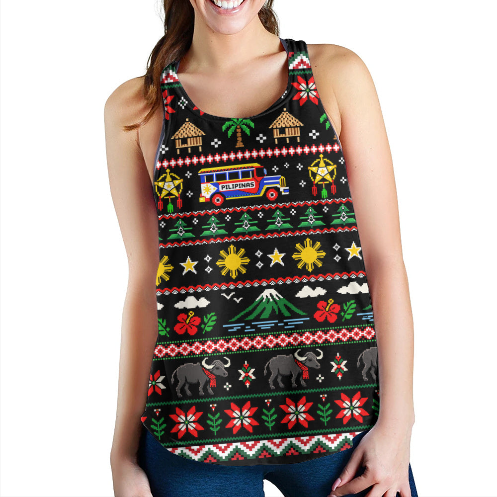 Philippines Filipinos Women Tank Maligayang Pasko Pattern Style