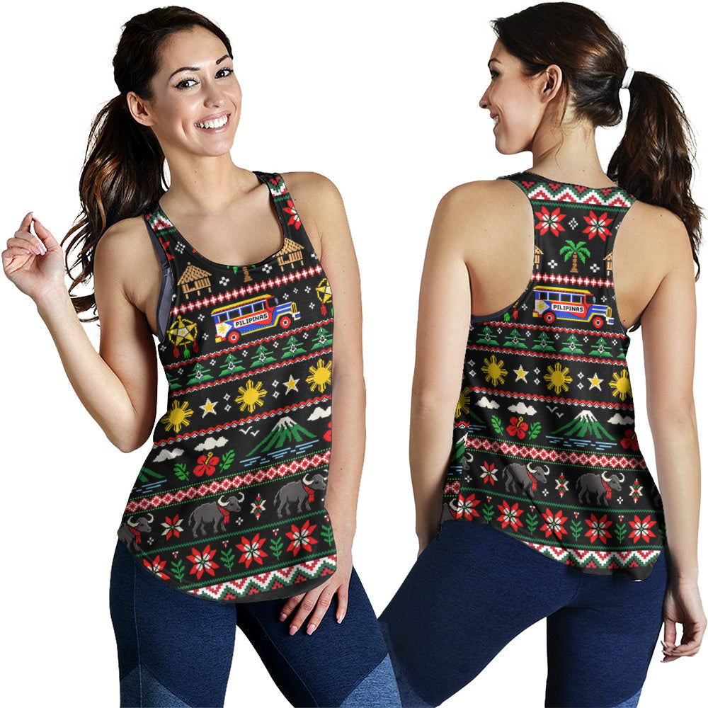 Philippines Filipinos Women Tank Maligayang Pasko Pattern Style