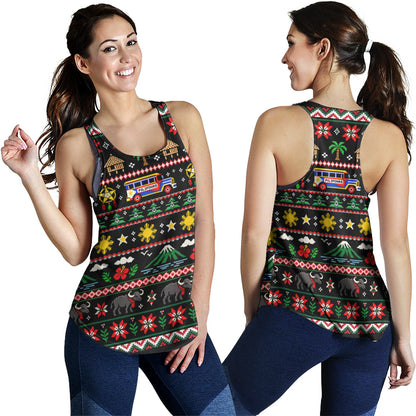 Philippines Filipinos Women Tank Maligayang Pasko Pattern Style