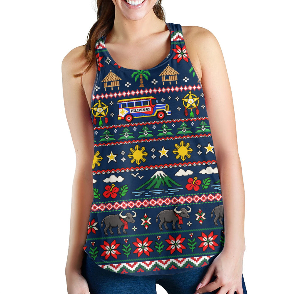Philippines Filipinos Women Tank Maligayang Pasko Pattern Style
