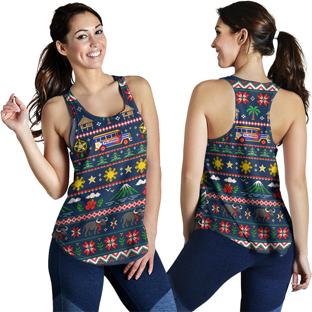Philippines Filipinos Women Tank Maligayang Pasko Pattern Style