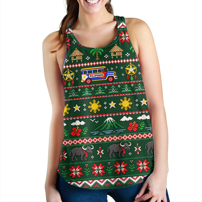 Philippines Filipinos Women Tank Maligayang Pasko Pattern Style