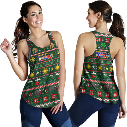 Philippines Filipinos Women Tank Maligayang Pasko Pattern Style
