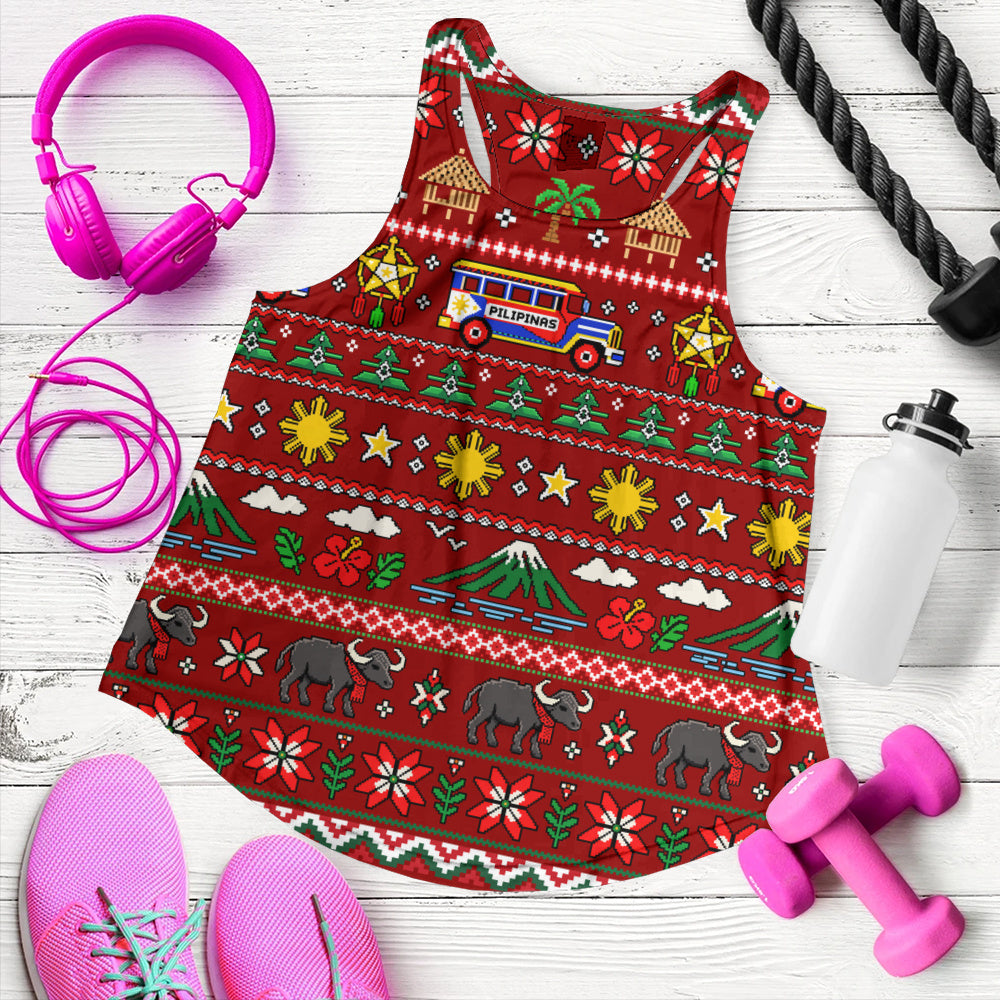 Philippines Filipinos Women Tank Maligayang Pasko Pattern Style