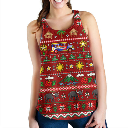 Philippines Filipinos Women Tank Maligayang Pasko Pattern Style