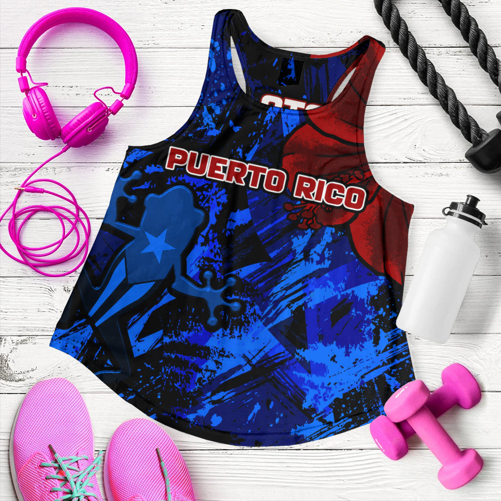 Puerto Rico Women Tank Coqui Frog Flag Hibiscus Tropical Floral Pride