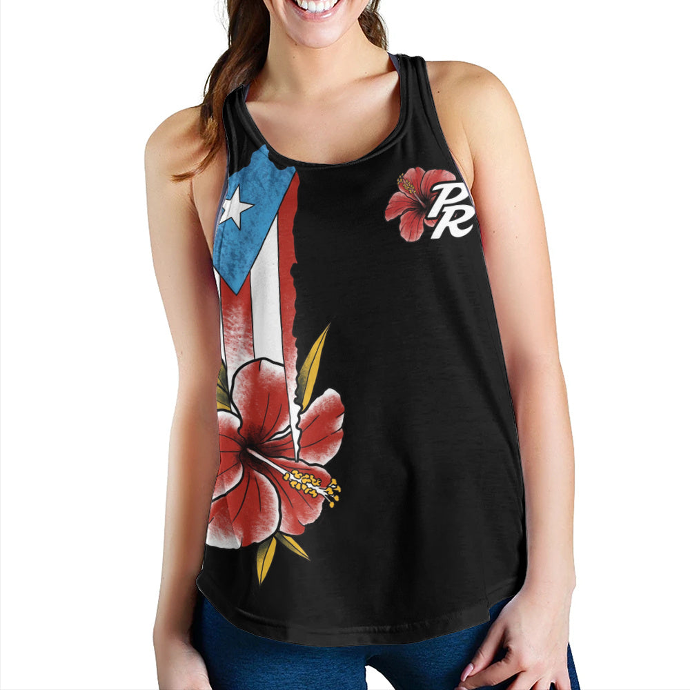 Puerto Rico Women Tank Black Puerto Rican Flag Hibiscus Floral Boricua Pride