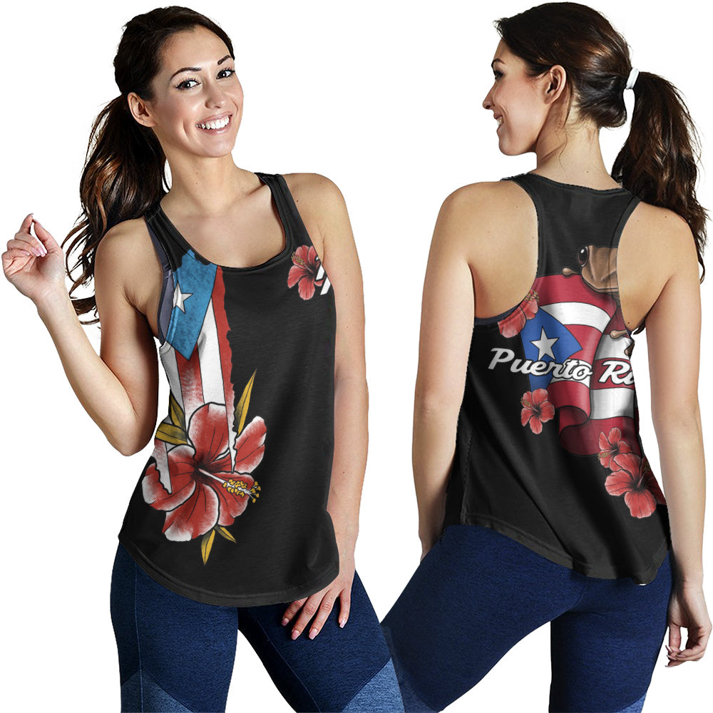 Puerto Rico Women Tank Black Puerto Rican Flag Hibiscus Floral Boricua Pride