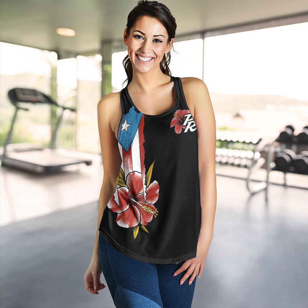 Puerto Rico Women Tank Black Puerto Rican Flag Hibiscus Floral Boricua Pride