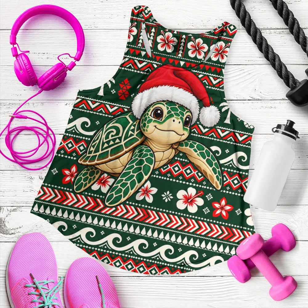 Hawaii Women Tank Santa Sea Turtle Polynesian Tribal Tropical Floral