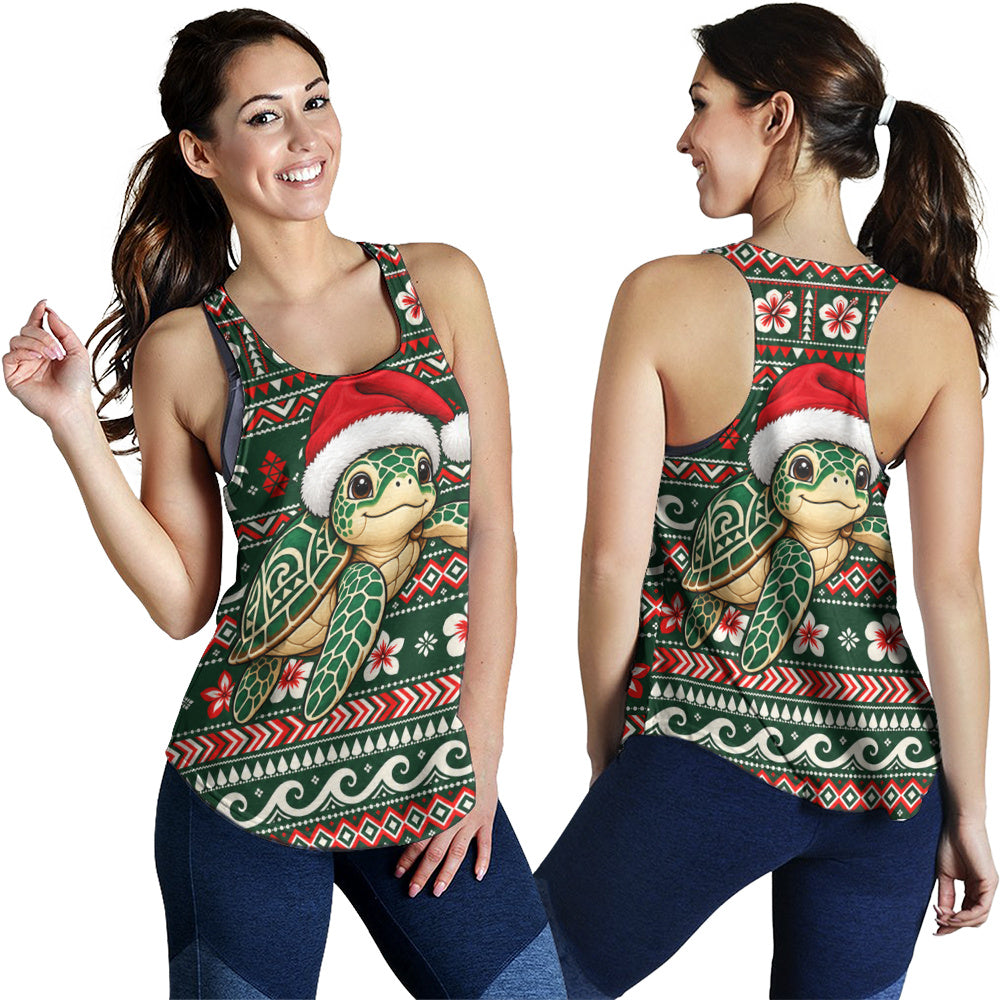 Hawaii Women Tank Santa Sea Turtle Polynesian Tribal Tropical Floral