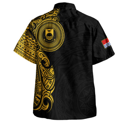 Kiribati MAIANA Hawaiian Shirt Polynesian Half Sleeve Gold Tattoo With Seal Black