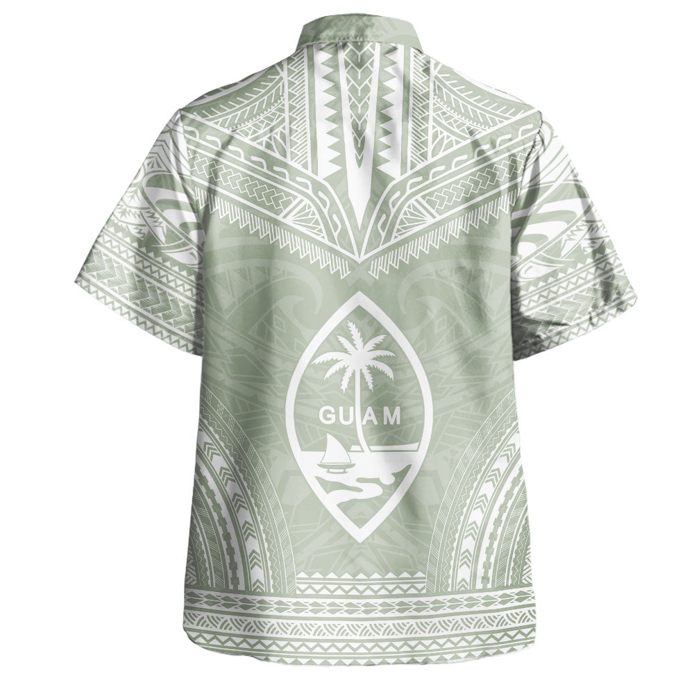 Guam Custom Personalised Hawaiian Shirt Chief Tattoo Patterns Style Sage Green