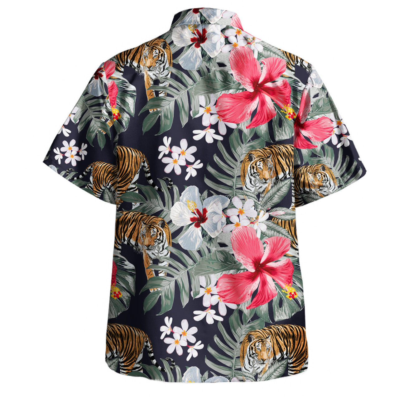 Safari Style Aloha Hawaiian Shirt Pattern Hibiscusand Frangipani Flowers And Tiger Background