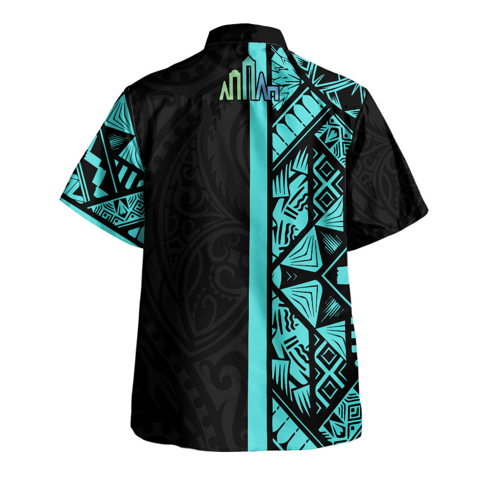 CUSTOM DRAPER Hawaiian Shirt - Polynesian Tribal Pattern Turquoise