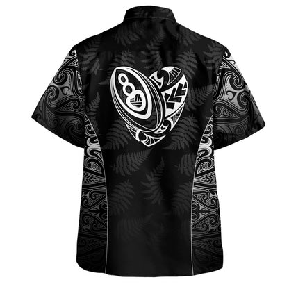 New Zealand Personalized Hawaiian Shirt Rugby Heart Maori Style Silver Fern