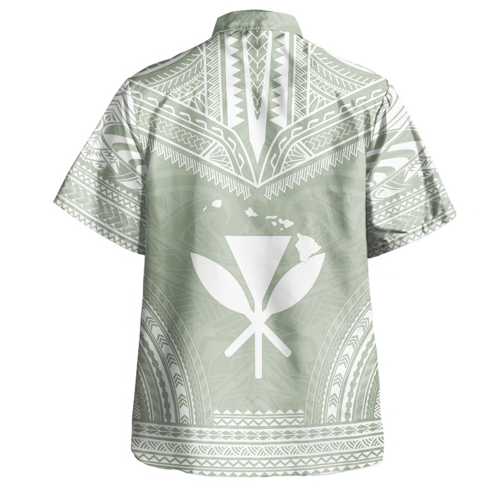 Hawaii Custom Personalised Hawaiian Shirt Chief Tattoo Patterns Style Sage Green