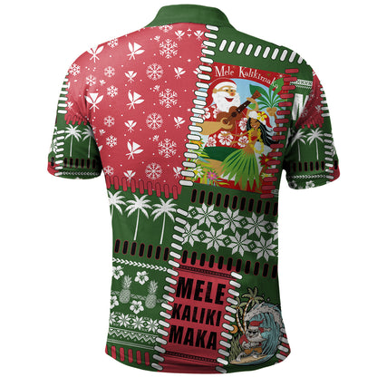 Hawaii Polo Shirt Santa Surfing Mele Kalikimaka Kanaka Maoli