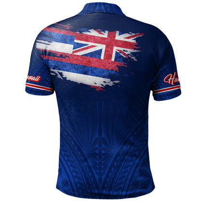 Hawaii Polo Shirt Hawaii Flag Blue Color Polynesian Patterns Grunge Style