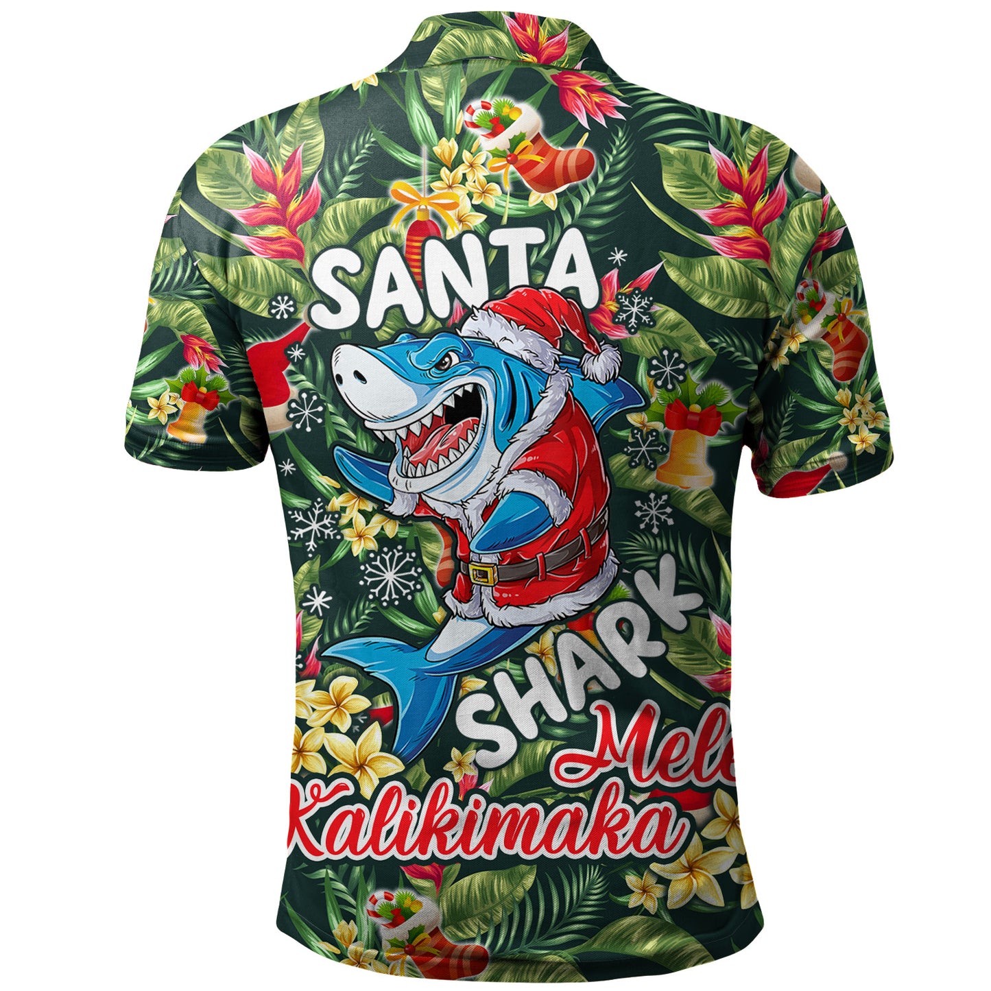 Hawaii Polo Shirt Mele Kalikimaka Santa Shark Tropical Style