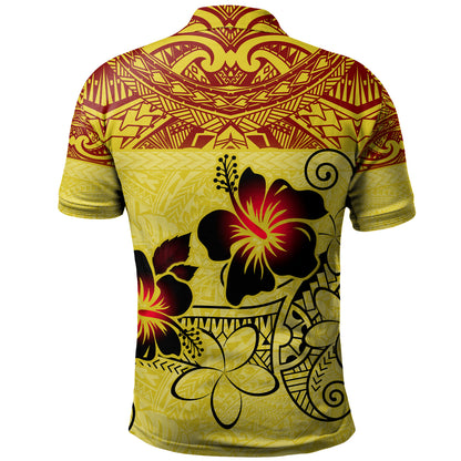 Hawaii Polo Shirt Polynesian Tribal Patterns Hibiscus Flowers Yellow Color