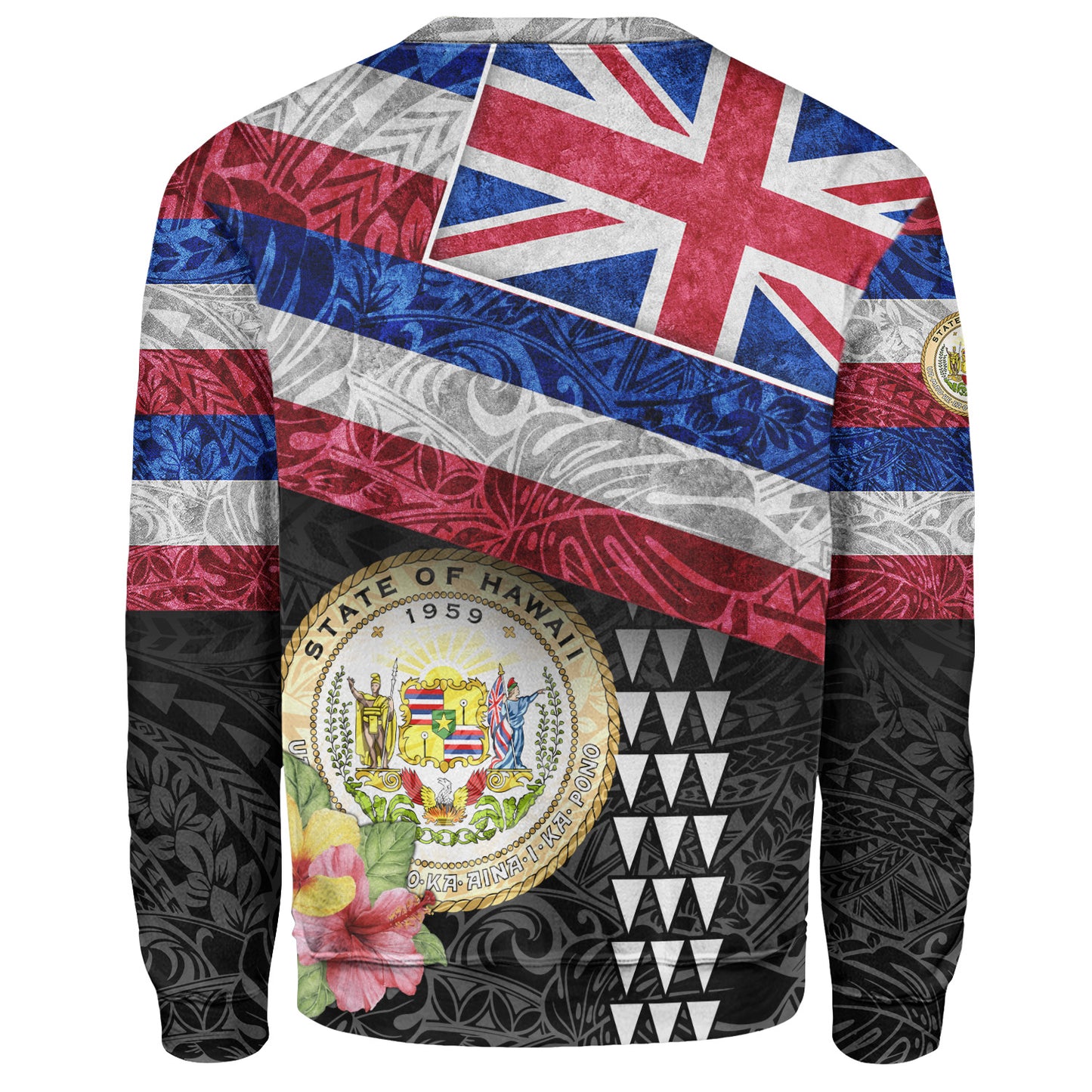 Hawaii Sweatshirt Hawaiian Flag Polynesian Tribal Hibiscus Style