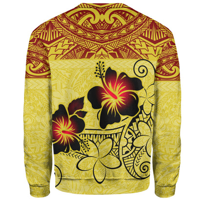 Hawaii Sweatshirt Polynesian Tribal Patterns Hibiscus Flowers Yellow Color