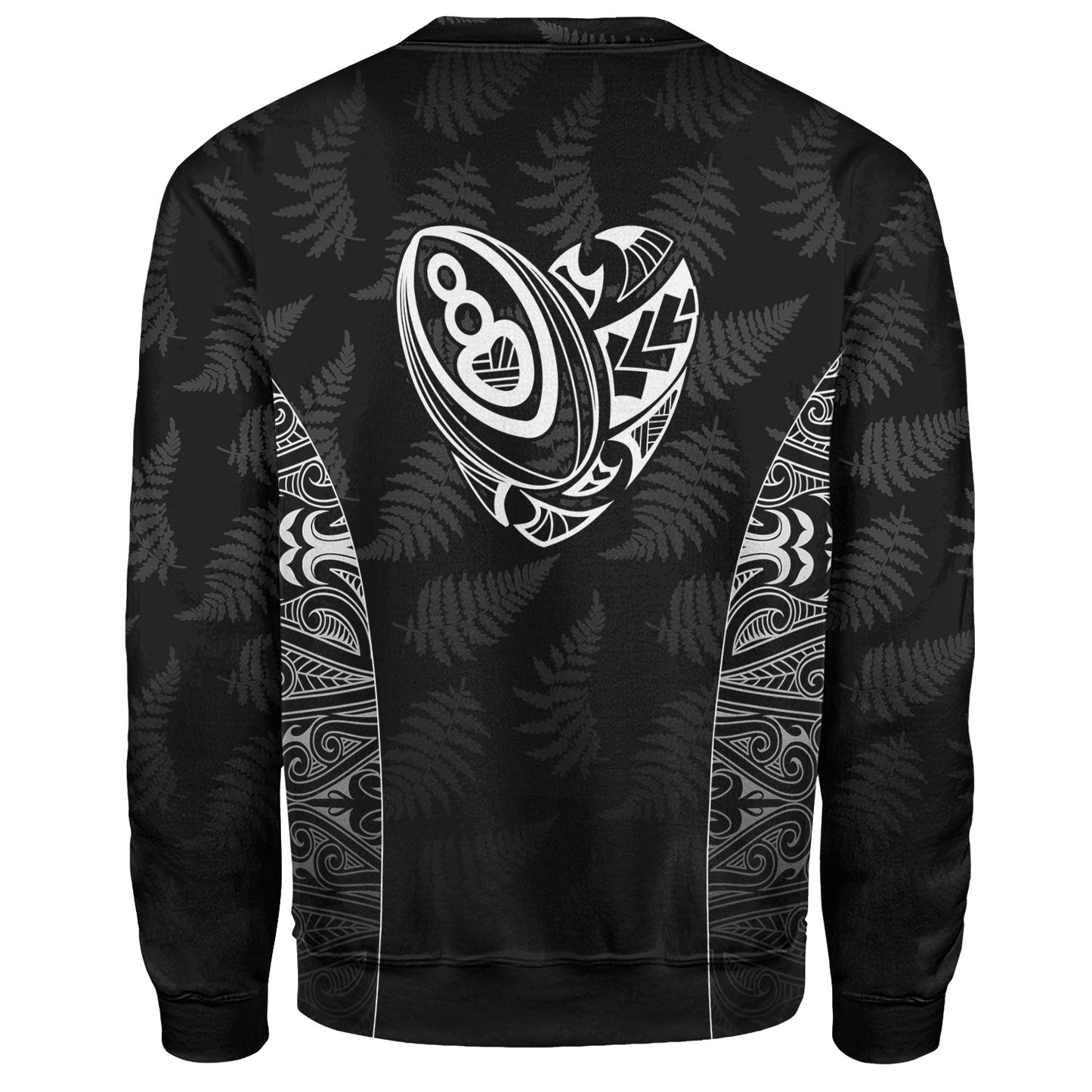 New Zealand Personalized Sweatshirt Rugby Heart Maori Style Silver Fern