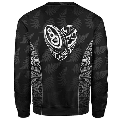New Zealand Personalized Sweatshirt Rugby Heart Maori Style Silver Fern