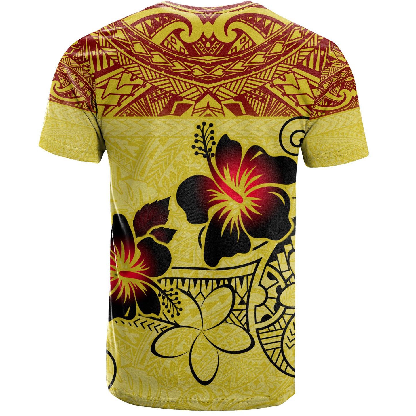 Hawaii T-Shirt Polynesian Tribal Patterns Hibiscus Flowers Yellow Color
