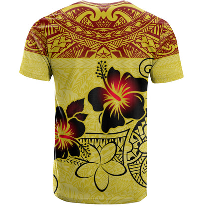 Hawaii T-Shirt Polynesian Tribal Patterns Hibiscus Flowers Yellow Color