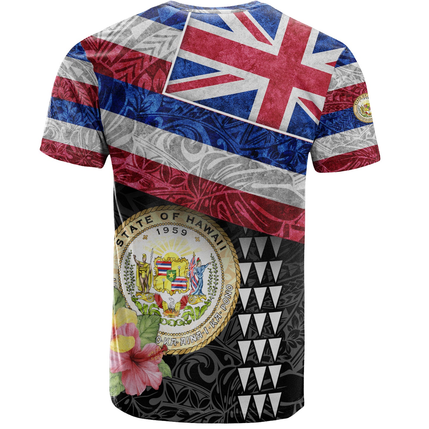 Hawaii T-Shirt Hawaiian Flag Polynesian Tribal Hibiscus Style